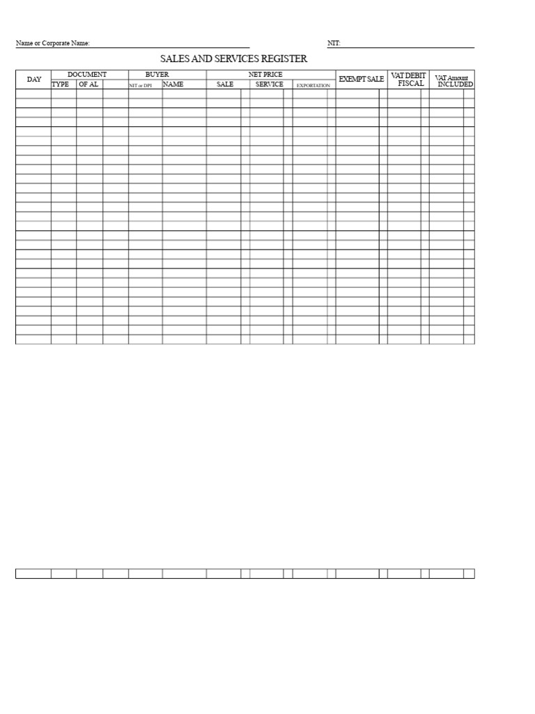 Sales and Services Register Template | PDF