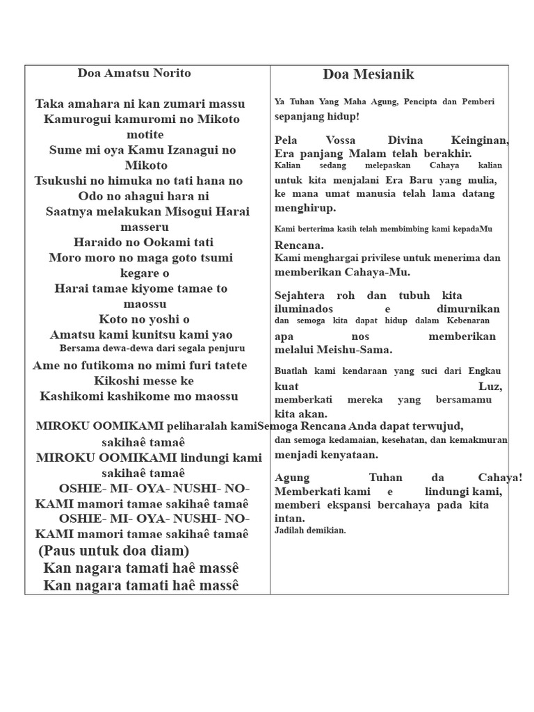 Doa Amatsu Norito untuk Kedamaian dan Kemakmuran | PDF