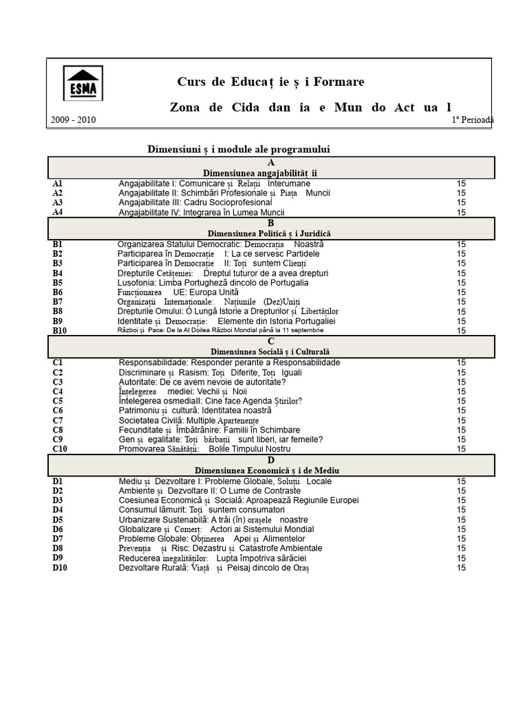 Program Module Topics CEF Cetățenie | PDF