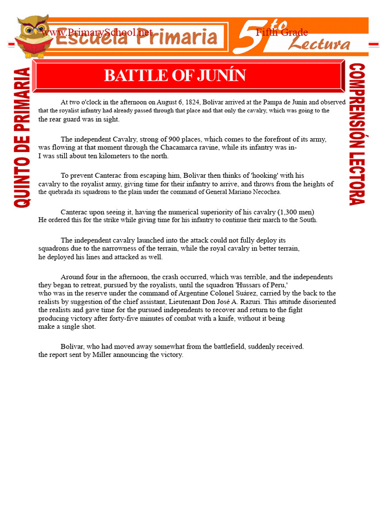 Battle of Junin For Fifth Grade Primary School | PDF | Battles ...