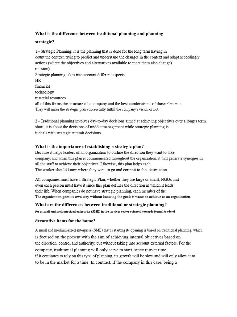 What Is The Difference Between Traditional Planning and Strategic ...