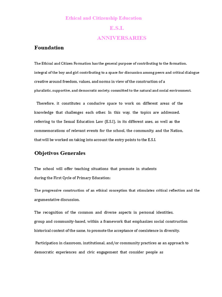 Ethics and Citizenship Training Project - ESI - Anniversary Document ...