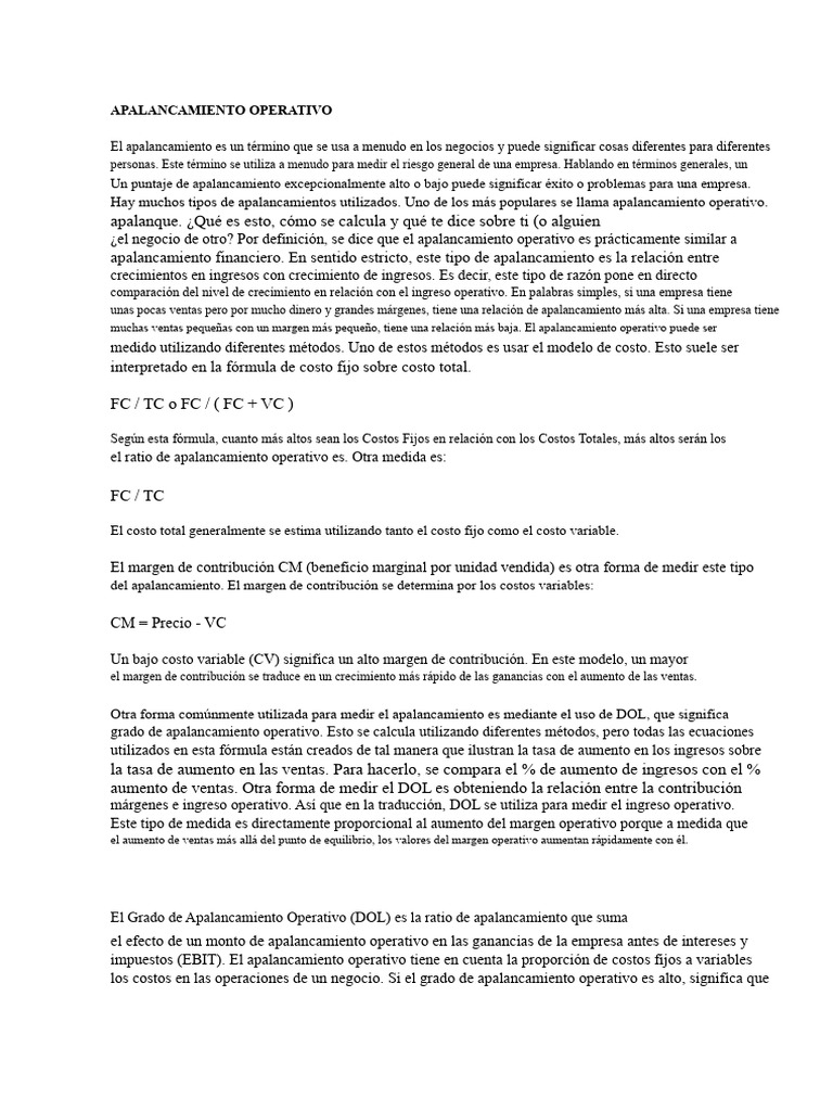 Guía del Apalancamiento Operativo en Negocios | PDF | Apalancamiento ...