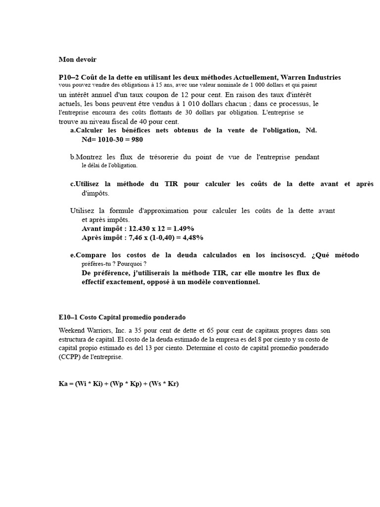 Coût de la Dette et CCPP: Méthodes et Calculs | PDF | Obligation ...