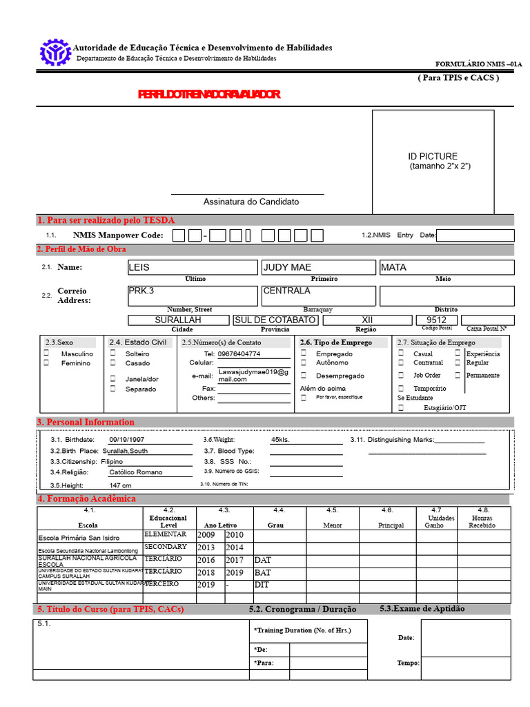 Formulário NMIS para Treinadores e Avaliadores | PDF | Estágios ...