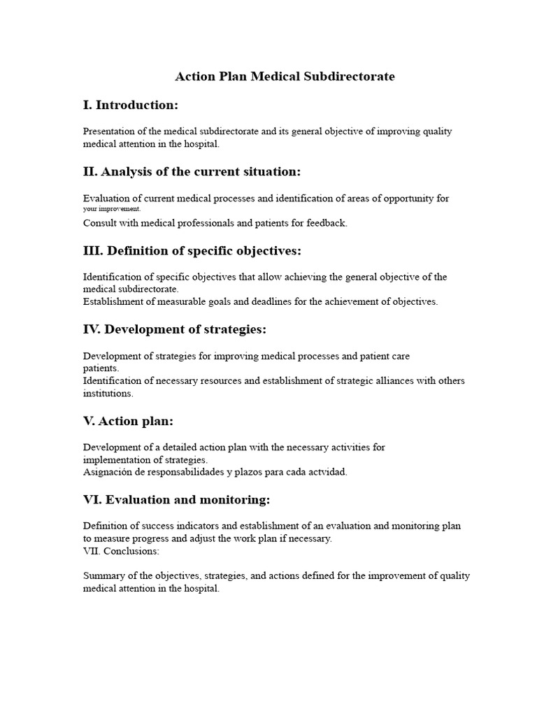 Medical Subdirectorate Action Plan | PDF