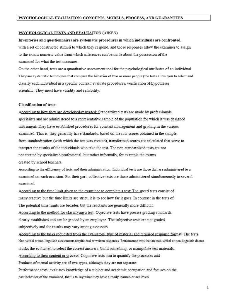 Psychological Evaluation: Tests & Processes | PDF | Psychology ...