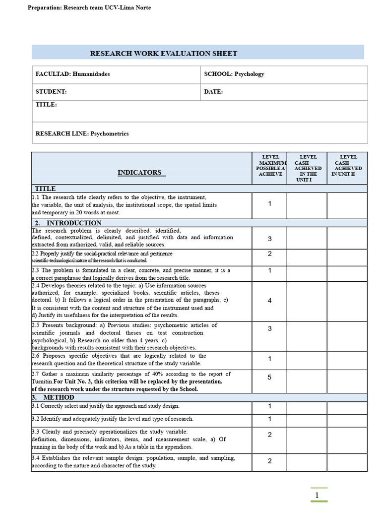 UCV-Lima Norte Research Evaluation Guide | PDF | Validity (Statistics ...