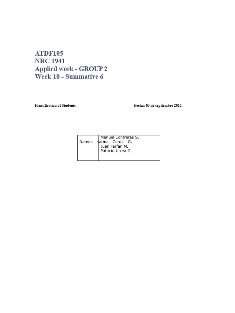 ATDF105. Group Work - Group 2 | PDF | Matrix (Mathematics) | Accuracy ...