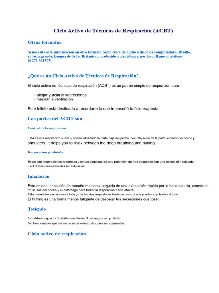 Técnicas de Respiración ACBT Explicadas | PDF | Inmunología ...