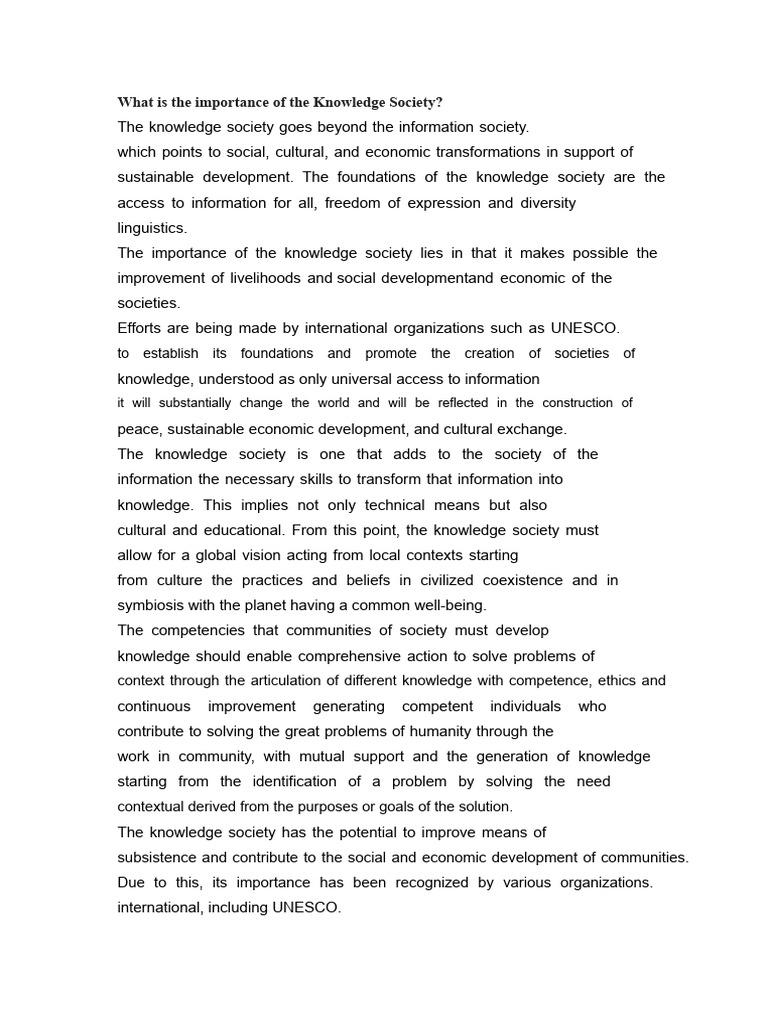 Importance of the Knowledge Society | PDF | Knowledge | Sustainable ...