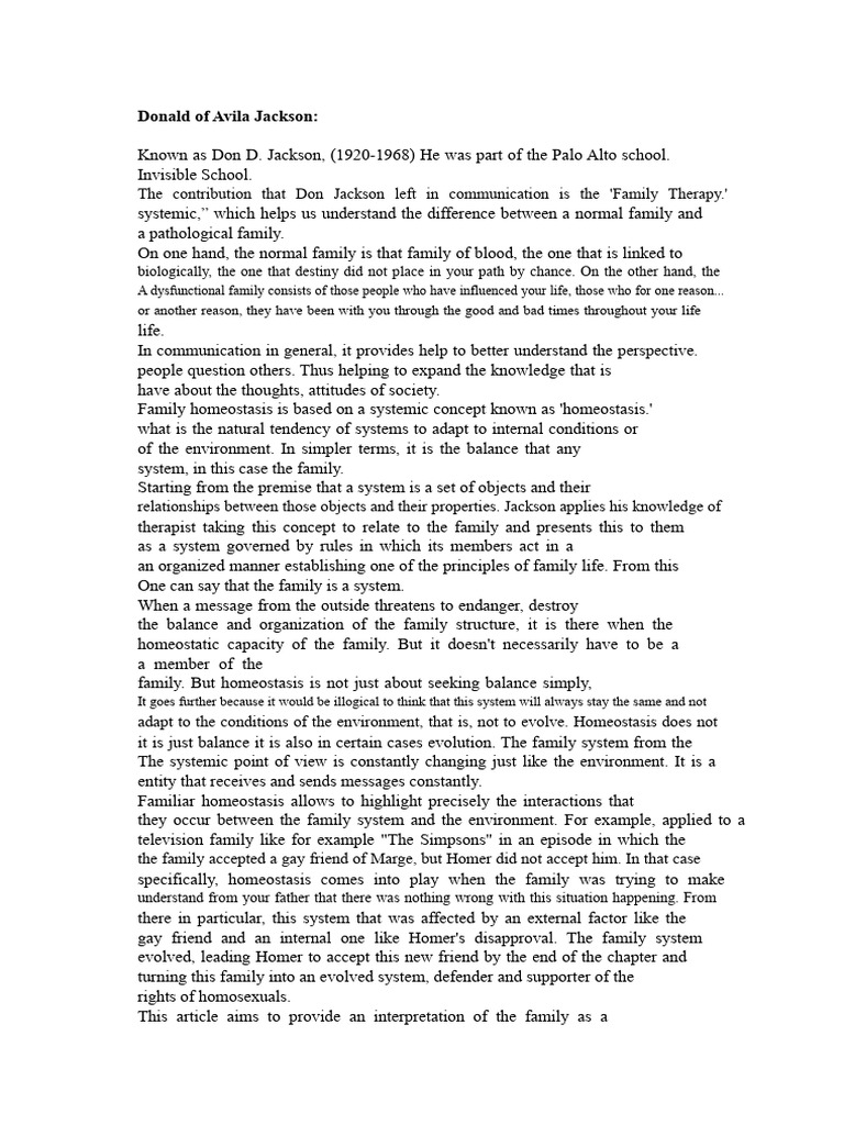 Don D. Jackson's Family Therapy Insights | PDF | System | Communication