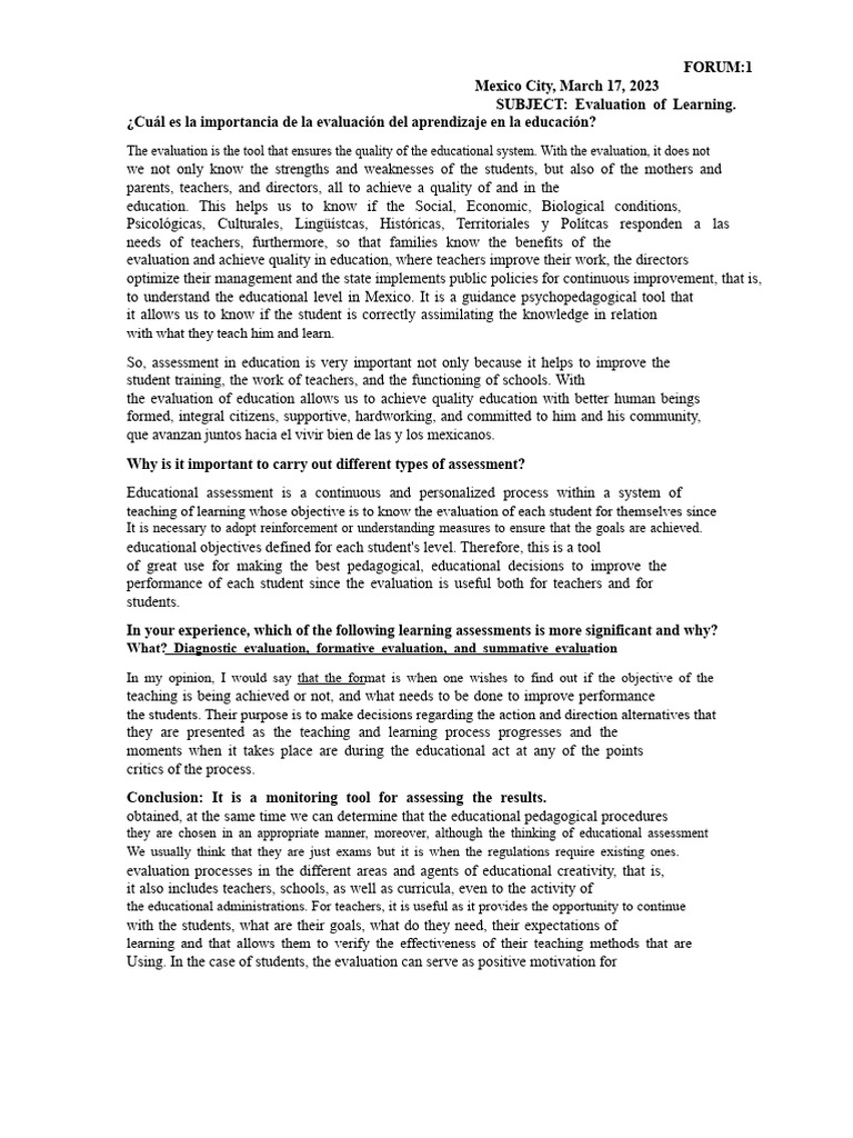 Importance of Learning Assessment in Education | PDF | Educational ...