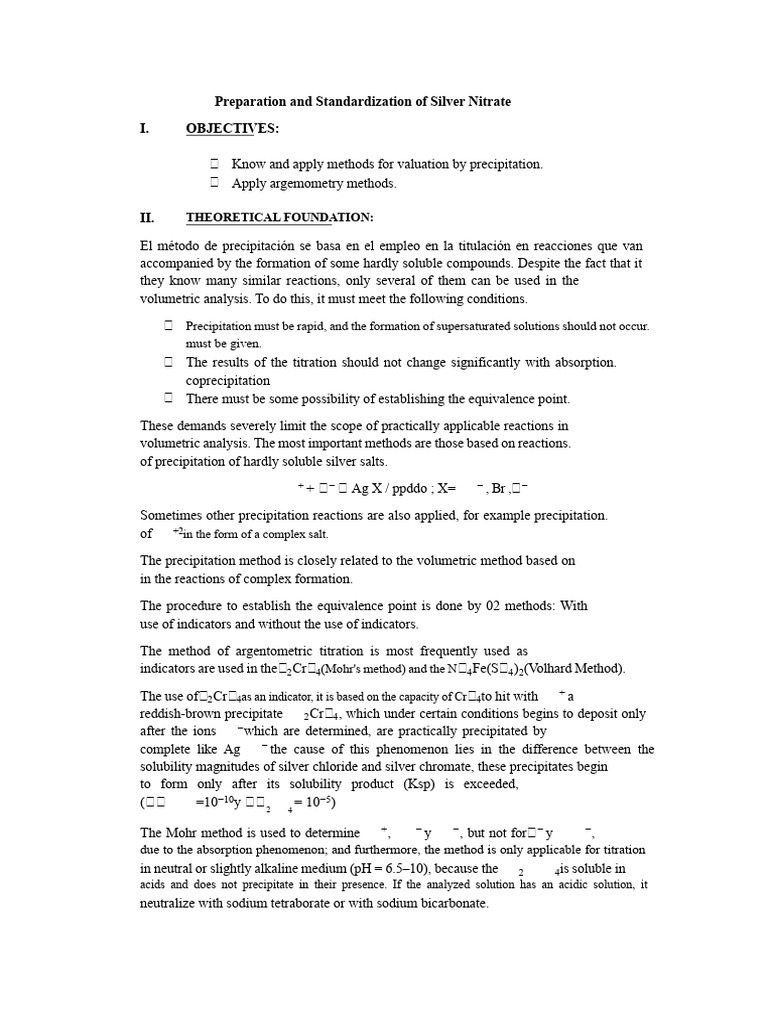 Silver Nitrate Preparation Guide | PDF | Titration | Chemistry