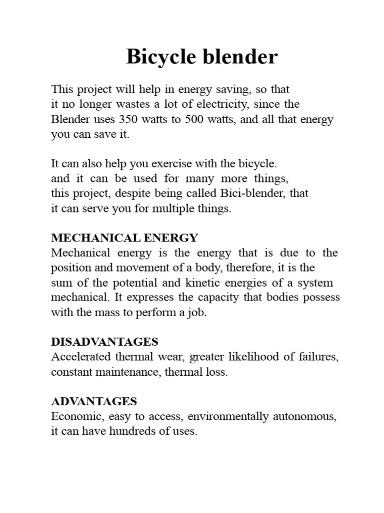 Eco-Friendly Bicycle Blender Project | PDF | Machines | Engines