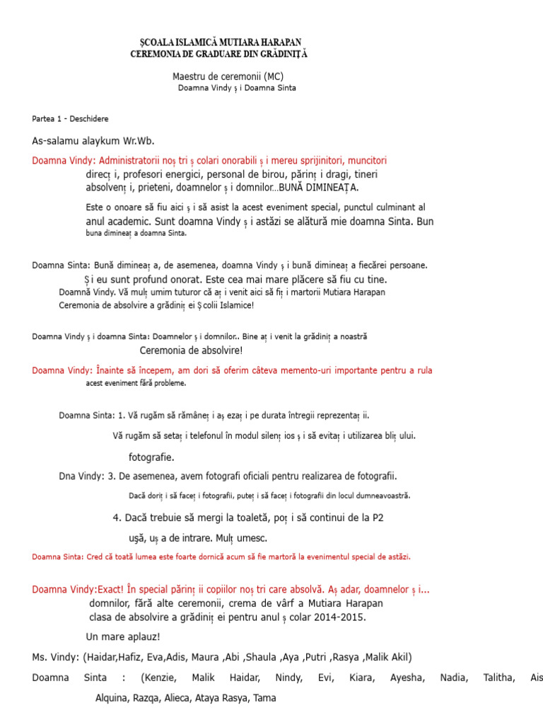 Script MC Pentru Absolvire | PDF