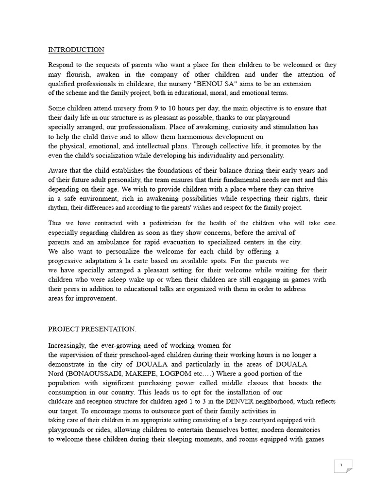 Project On The Creation of A Nursery | PDF | Child Care | Preschool