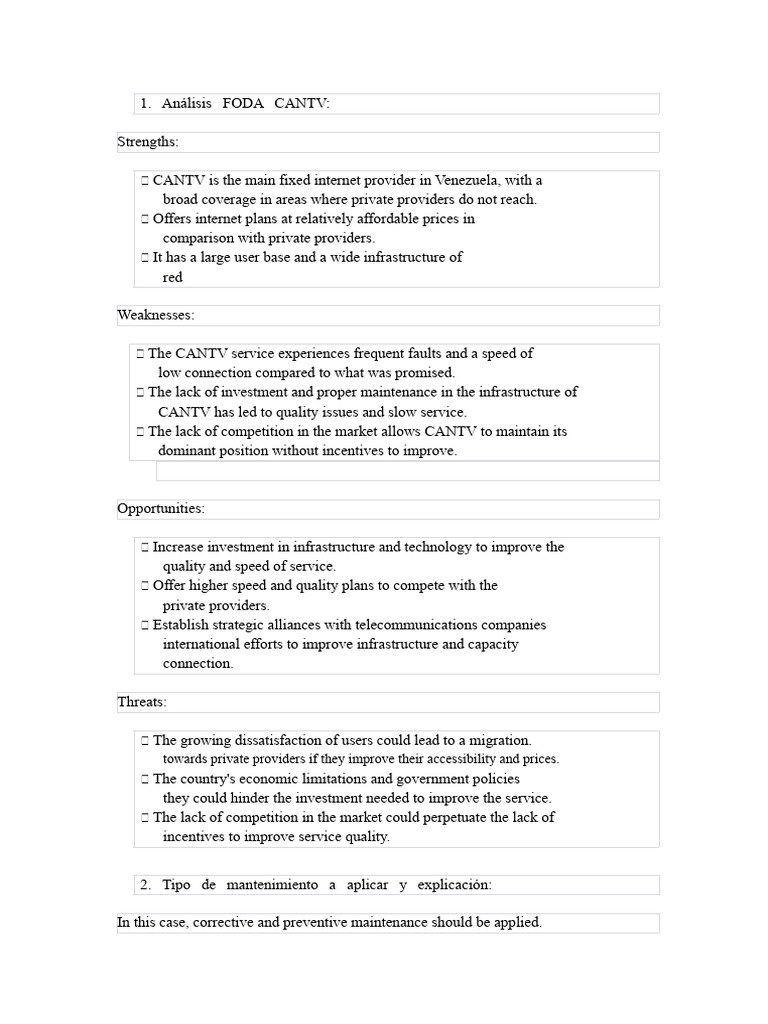 SWOT Analysis CANTV | PDF | Infrastructure | Swot Analysis