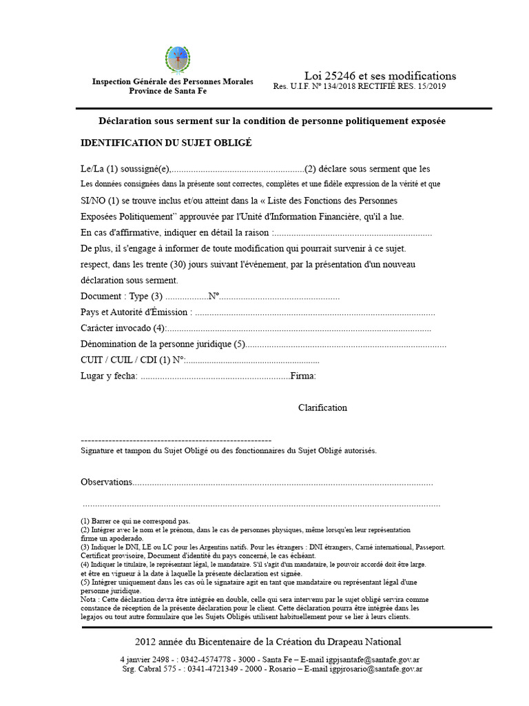 Déclaration sur les Personnes Exposées Politiquement | PDF | Magistrat ...