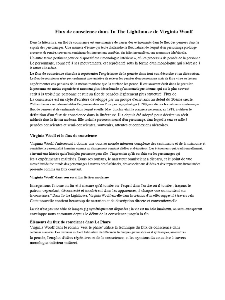 Flux de conscience dans To The Lighthouse | PDF | La Promenade au phare ...