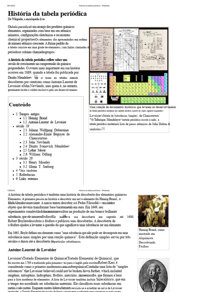 História da Tabela Periódica - Wikipédia | PDF | Tabela periódica | Química