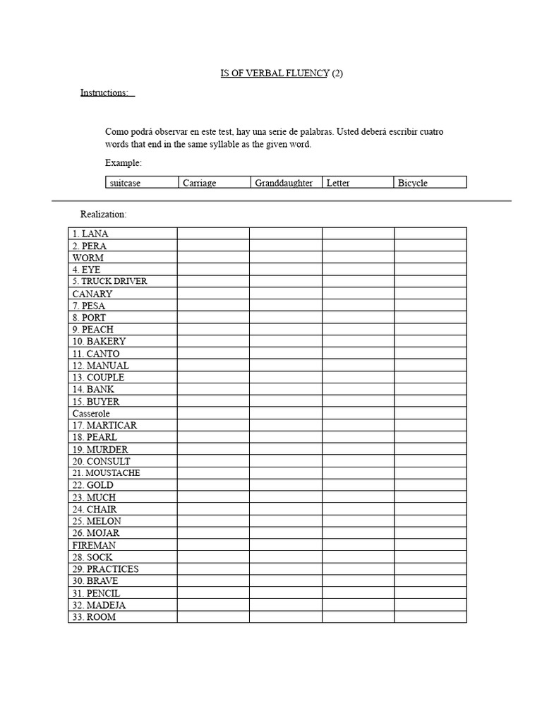 Verbal Fluency Test Instructions | PDF