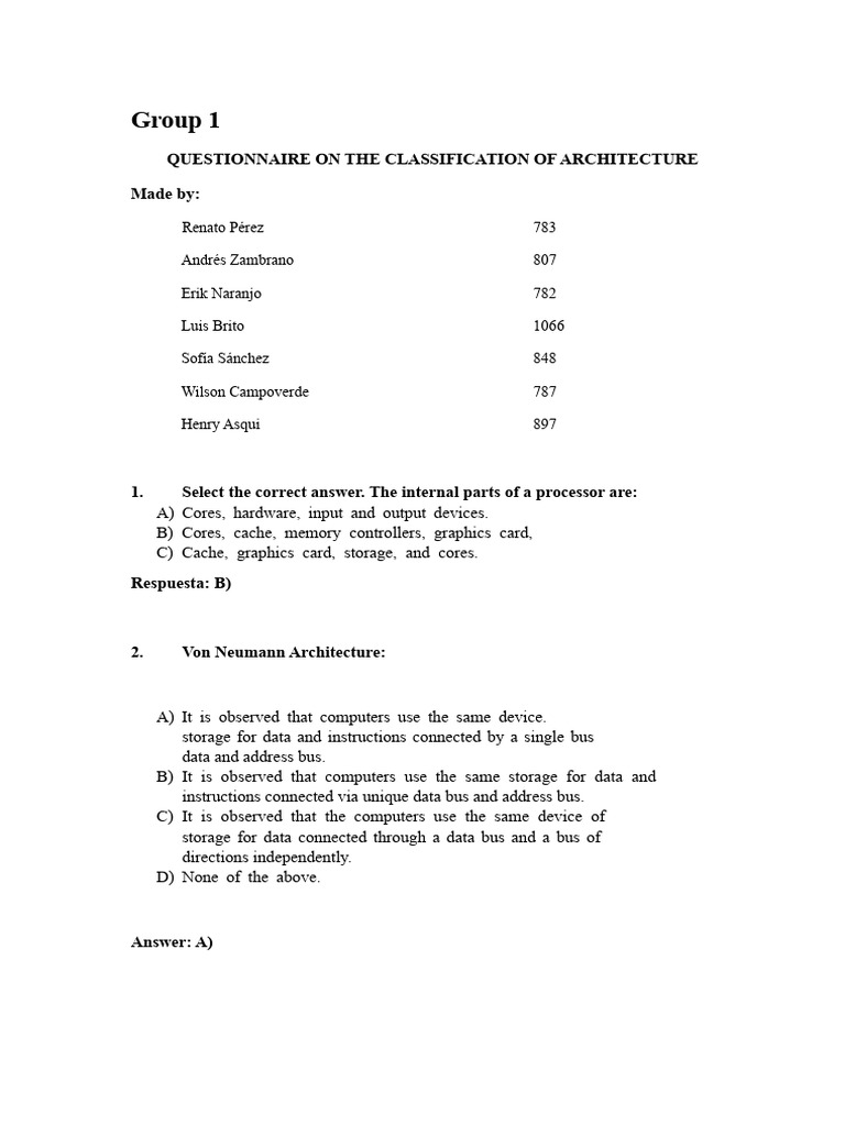 Architecture Classification Questionnaire | PDF | Assembly Language ...
