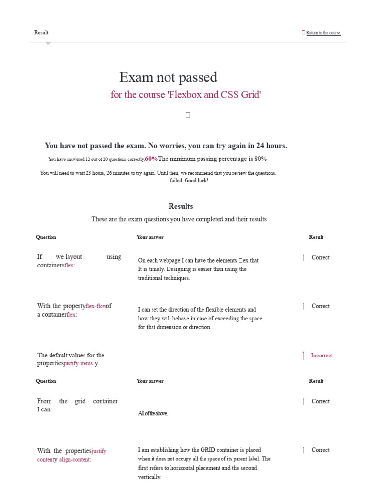 Exam Results for Flexbox & CSS Grid | PDF | Web Design