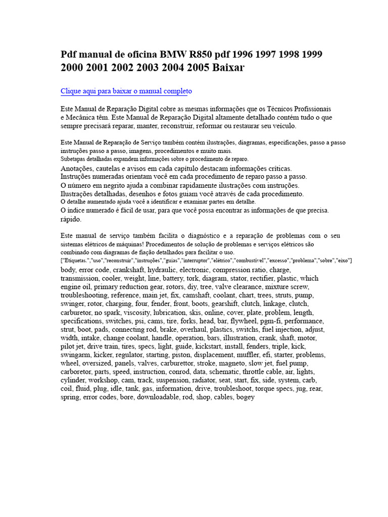 Manual de Oficina BMW R850 1996 1997 1998 1999 2000 2001 2002 2003 2004 ...