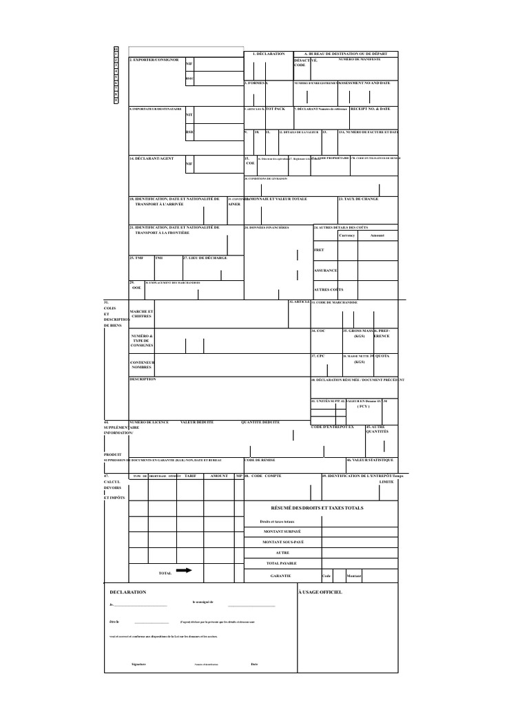 Formulaire de Déclaration Douanière | PDF | Transport
