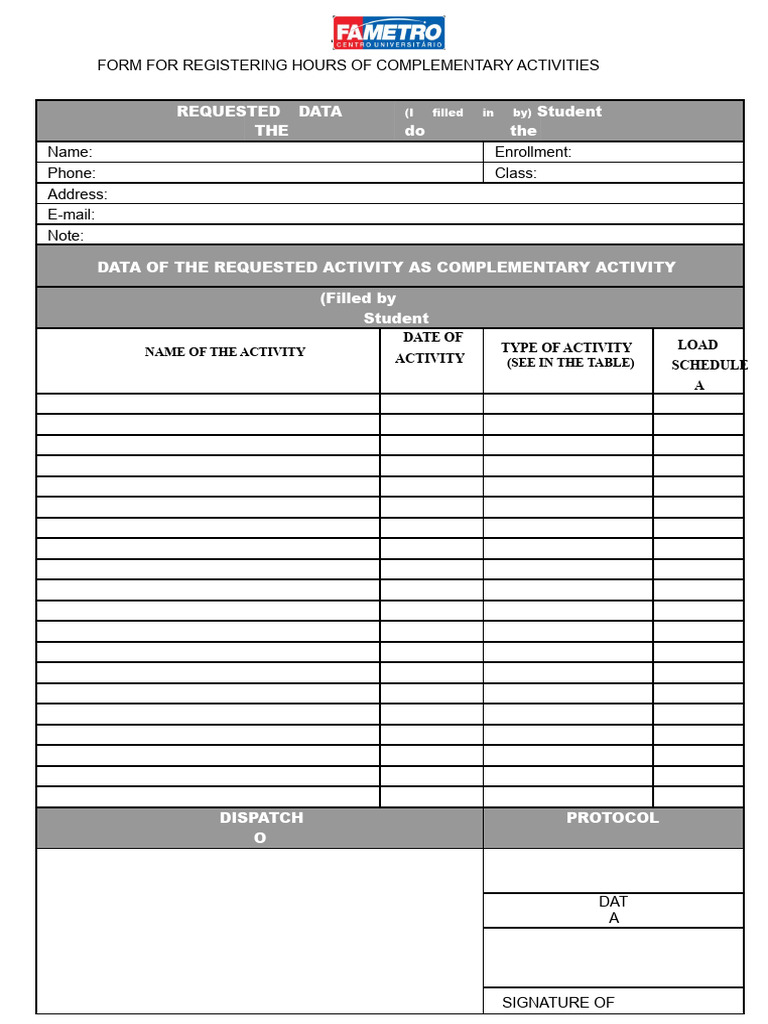 Complementary Activity Registration Form | PDF | Computing