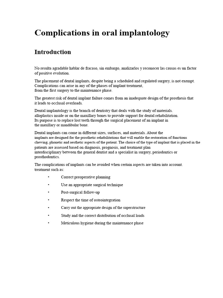 Dental Implant Complications Explained | PDF | Dental Implant | Medical ...