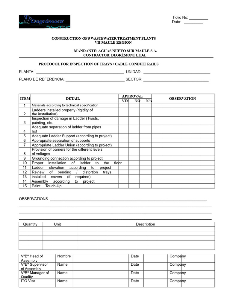Wastewater Treatment Plant Inspection Protocol | PDF
