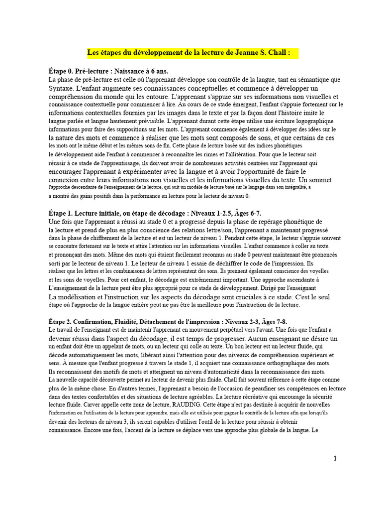 Étapes du développement de la lecture | PDF | Apprentissage | Syllabe