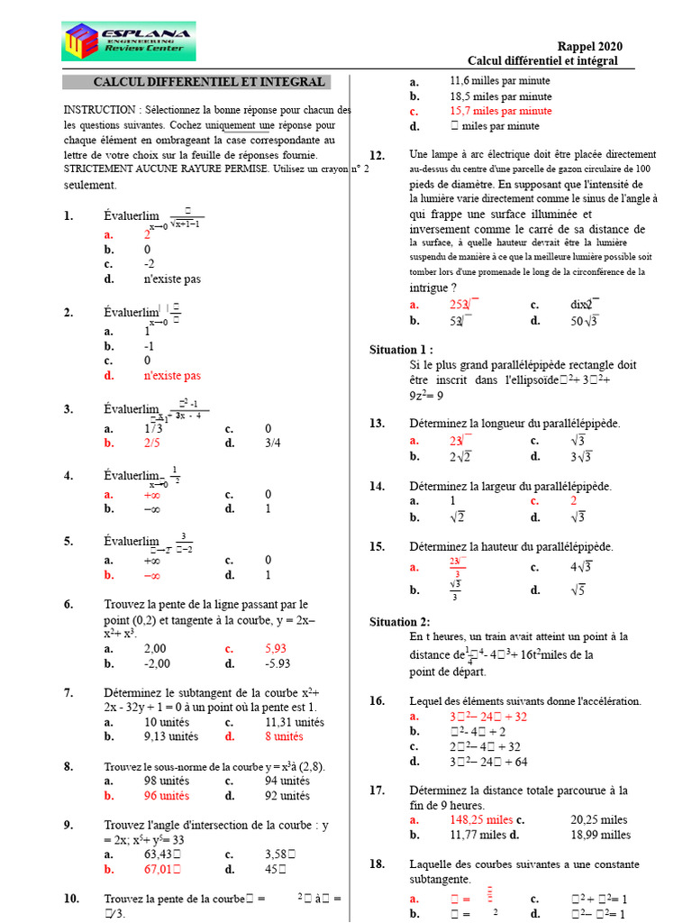 Calcul Différentiel et Intégral 2020 | PDF | Calcul différentiel