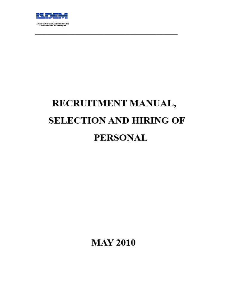 Recruitment and Selection Manual Guide | PDF | Recruitment | Human ...