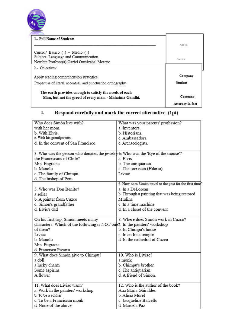 Language Comprehension Test for Students | PDF