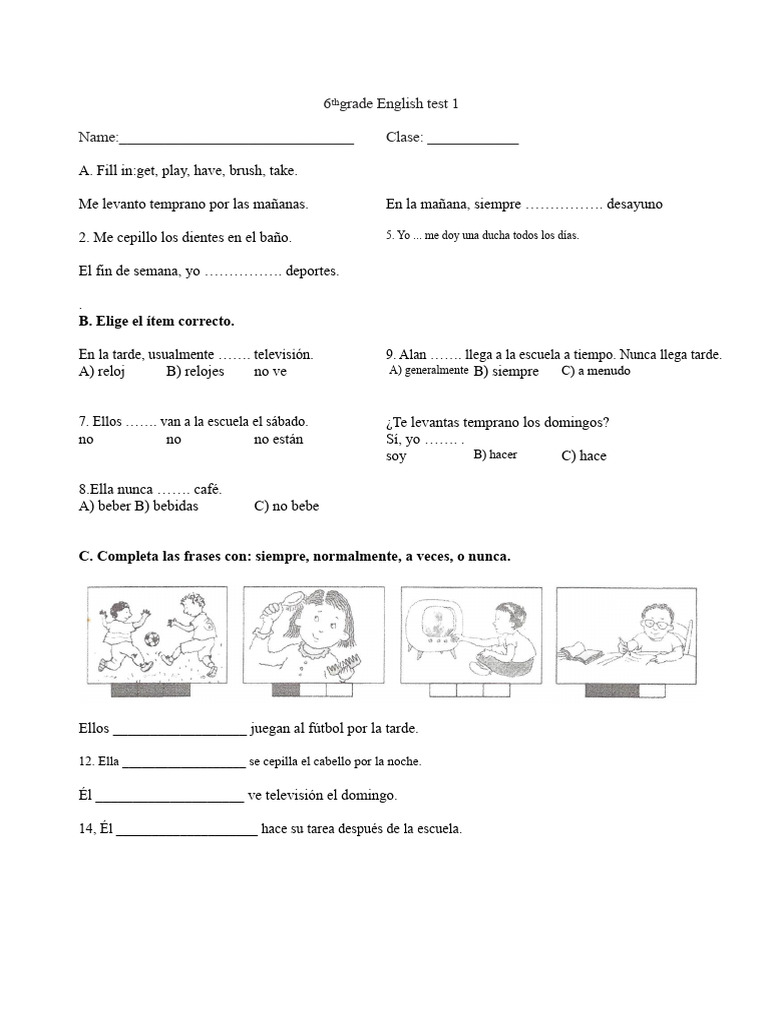 Prueba de Inglés de 6to Grado 1 | PDF