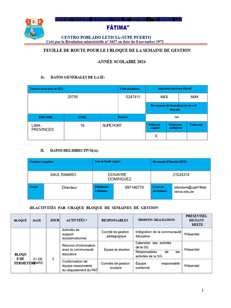 Feuille de route gestion scolaire 2024 | PDF