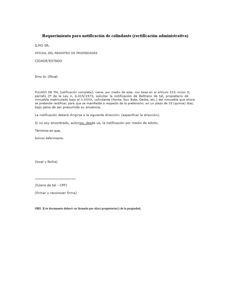Notificación de Colindante para Rectificación | PDF