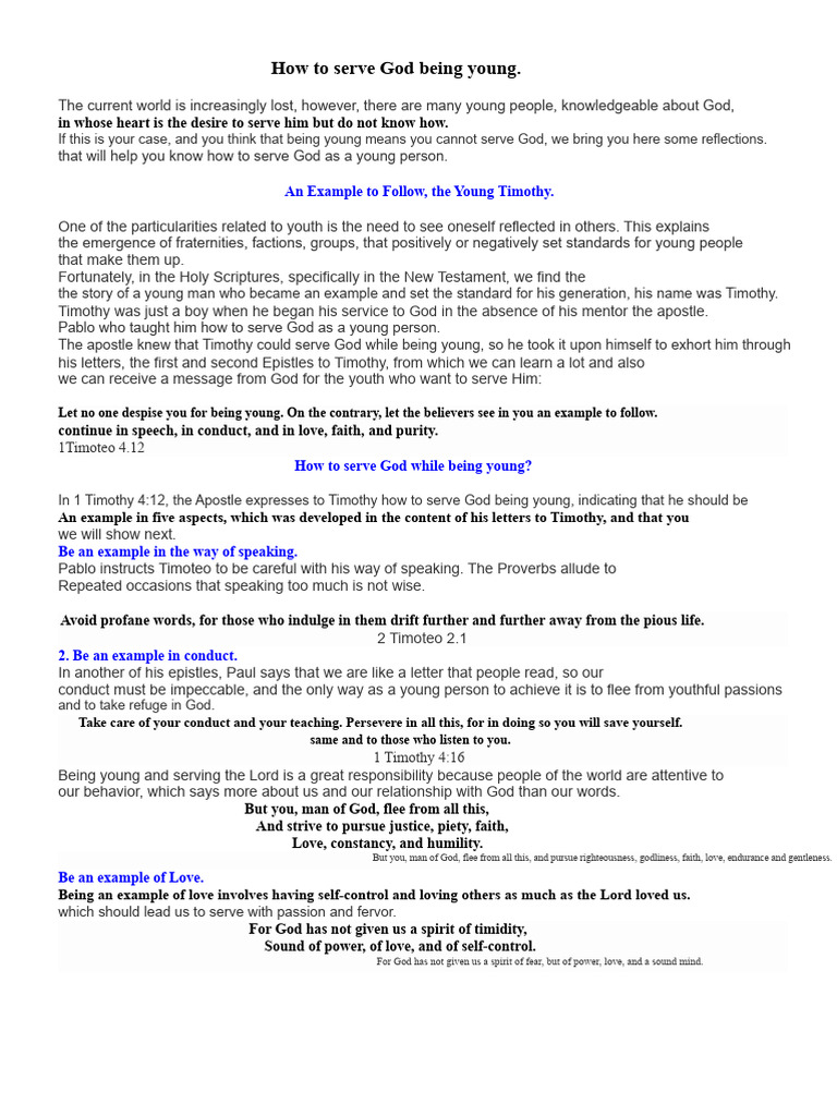How To Serve God As A Young Person | PDF | God In Christianity | Faith