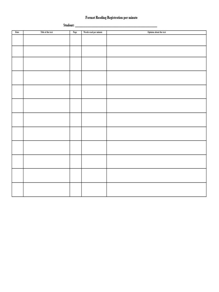 Reading Log Format Per Minute | PDF