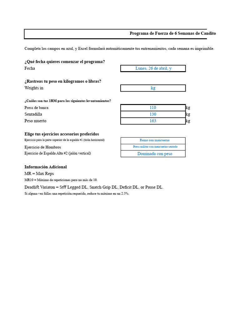 Programa de 6 Semanas de Candito | PDF | Entrenamiento con pesas ...