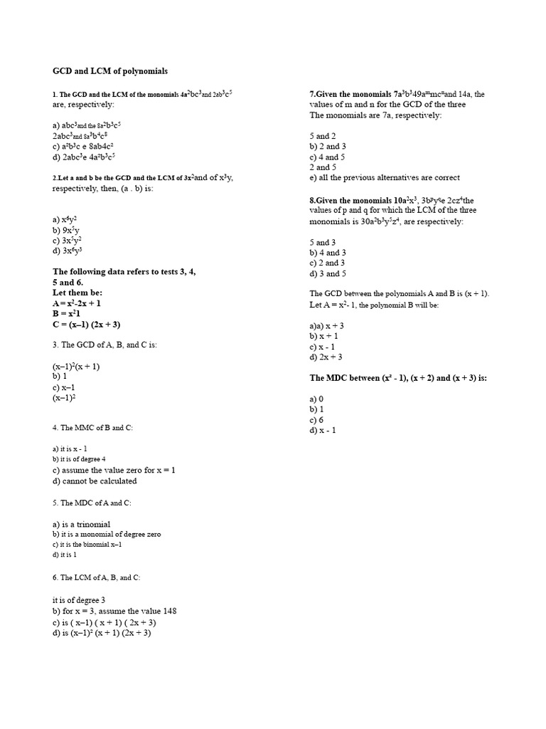 MDC and MMC of Polynomials | PDF | Arithmetic | Elementary Mathematics