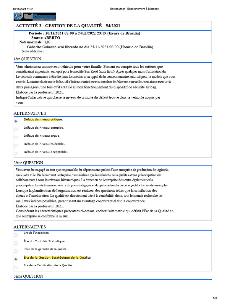 Gestion de la Qualité : Évaluation et Outils | PDF | Organisation ...