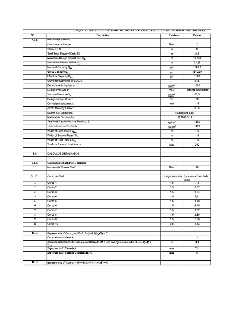 Tanque Cilíndrico: Projeto e Cálculos IS 803 | PDF | Quantidades ...