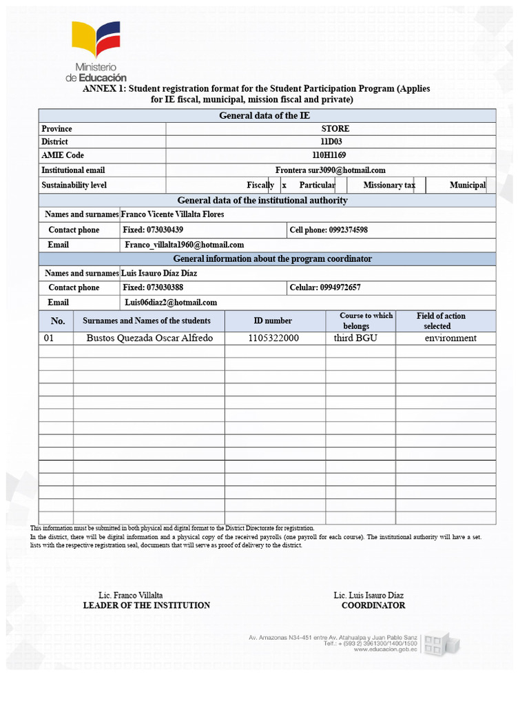 Student Registration Format for Participation | PDF