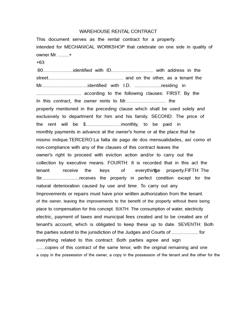 Warehouse Rental Contract Template | PDF