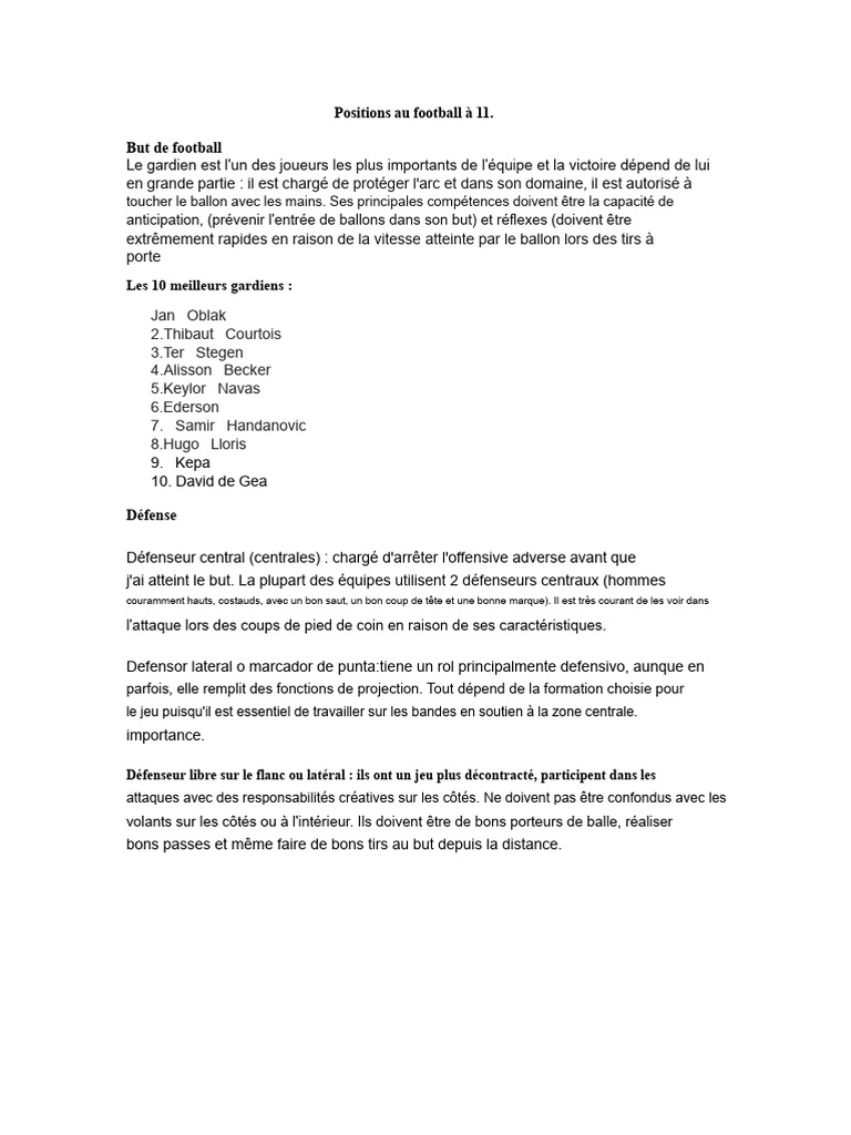 Positions clés au football à 11 | PDF | Attaquant (football ...
