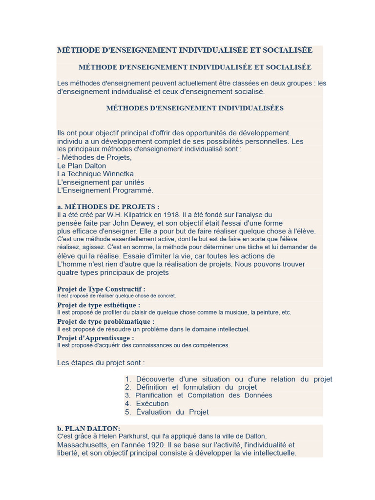 Méthodes d'Enseignement Individualisé | PDF | Apprentissage | Cognition